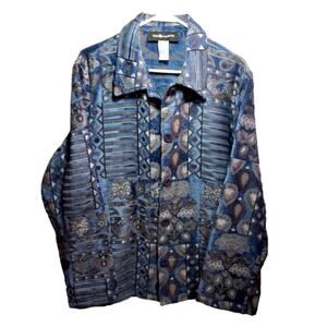 Sag Harbor Vintage Blue Brown Tapestry Blazer Plus Size 18 Geometric Y2K Retro